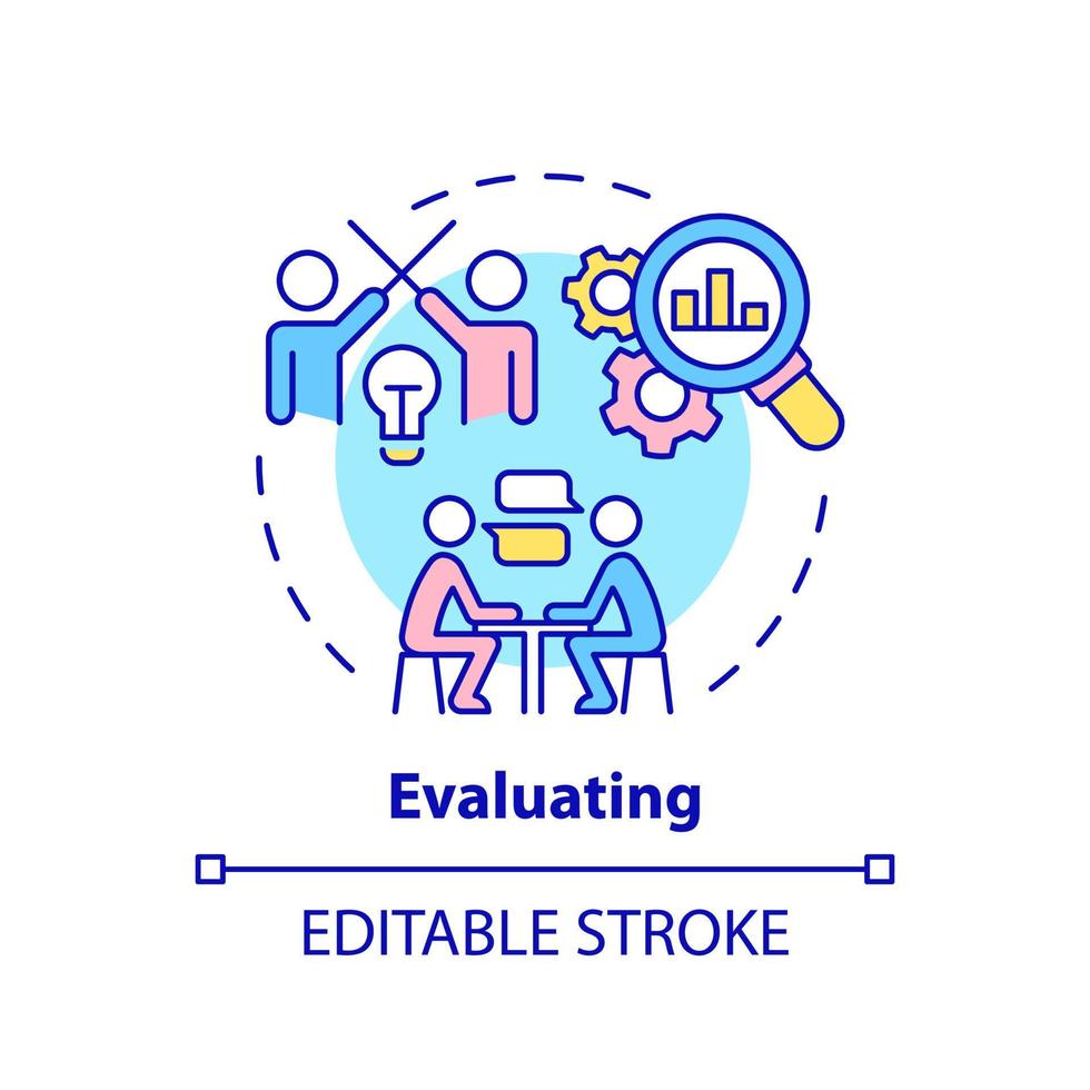 Evaluating concept icon. Innovation management abstract idea thin line illustration. Market potential. Commercial success. Isolated outline drawing. Editable stroke. vector