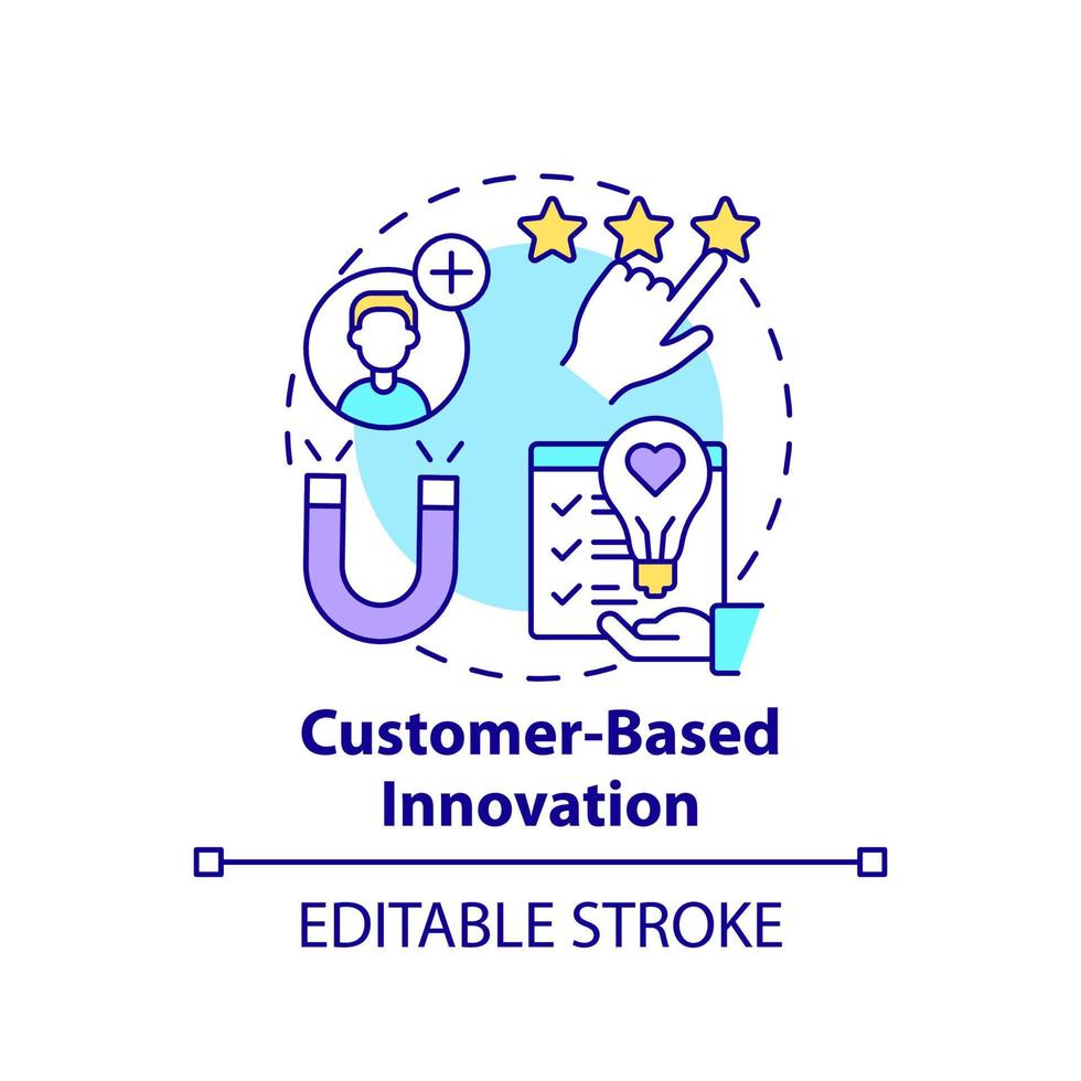 Customer-based innovation concept icon. Future of innovation management aspect abstract idea thin line illustration. Isolated outline drawing. Editable stroke. vector