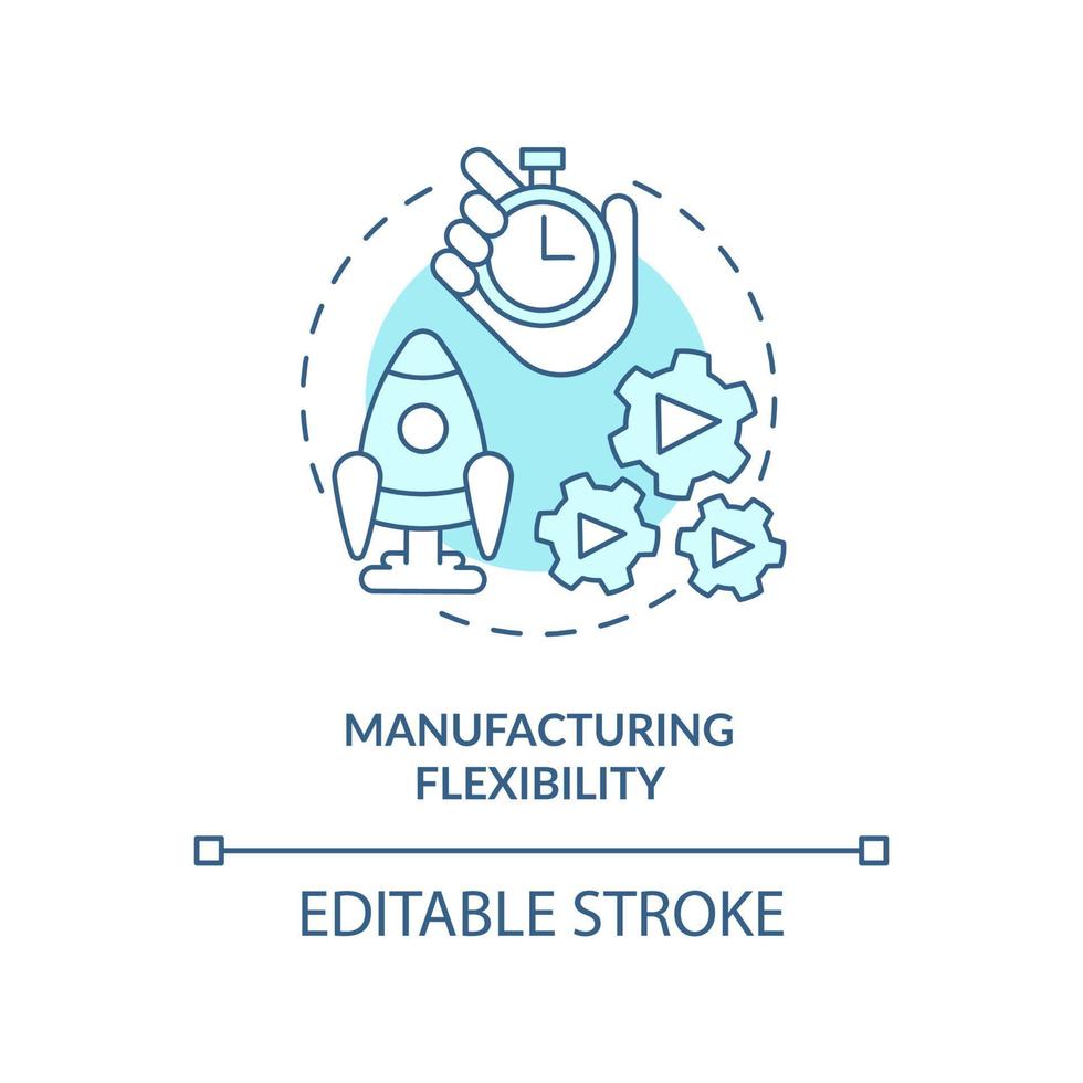 Manufacturing flexibility turquoise concept icon. Advantage of one-piece flow abstract idea thin line illustration. Isolated outline drawing. Editable stroke. vector