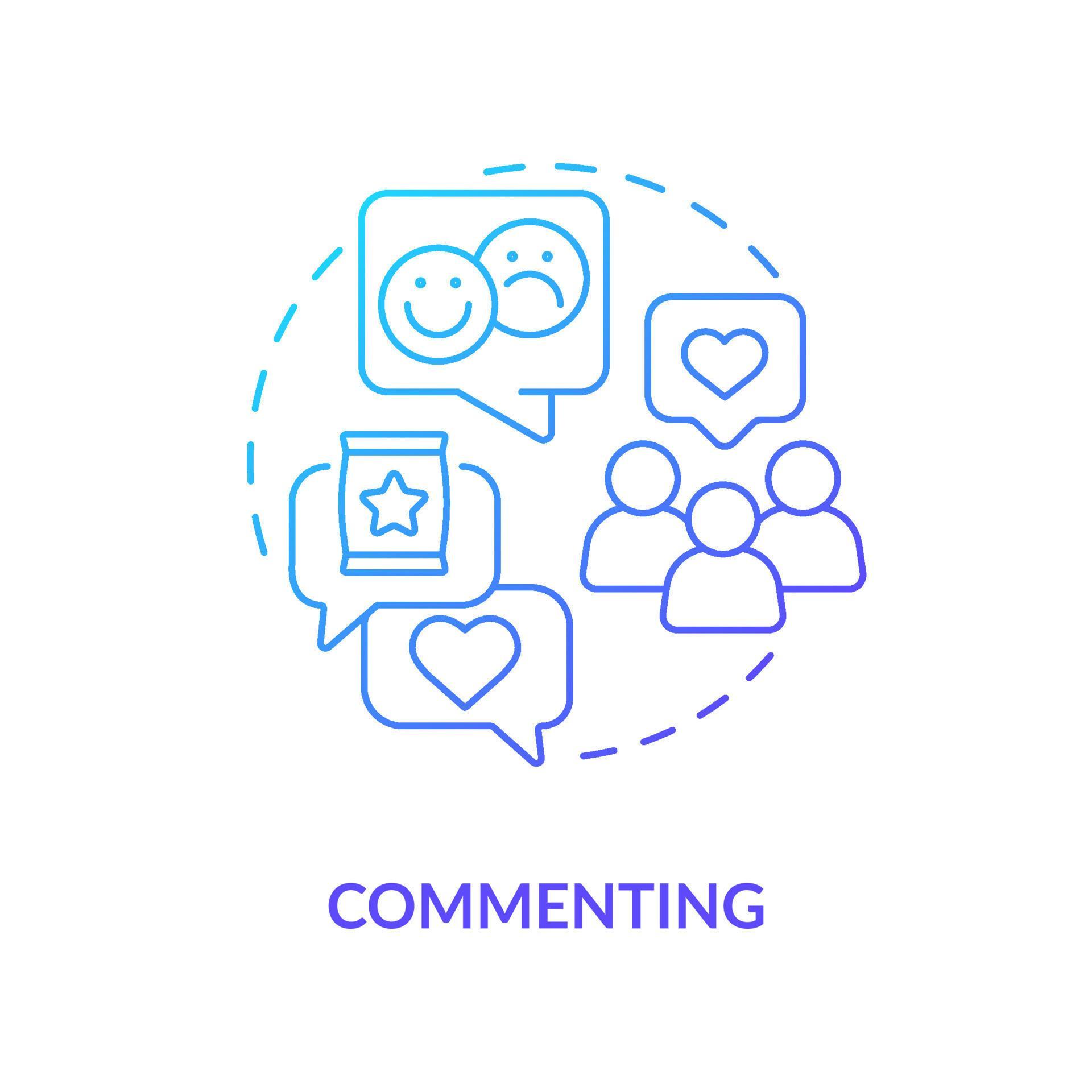 Commenting blue gradient concept icon. Communication function abstract ...