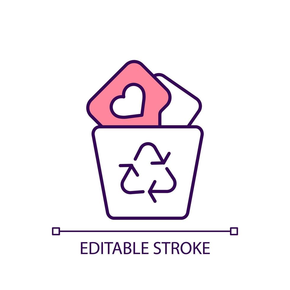 Break addiction from social media RGB color icon. Choose real life. Like and notification in trash bin. Isolated vector illustration. Simple filled line drawing. Editable stroke.