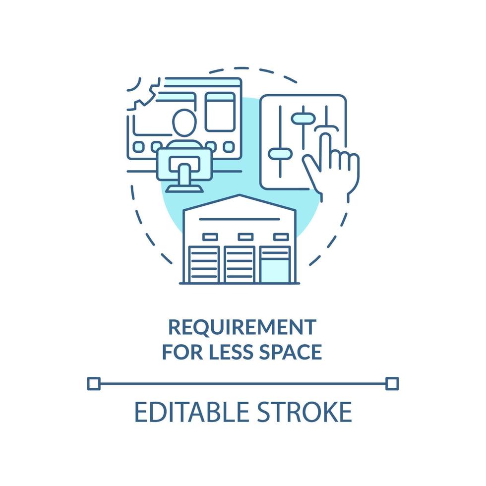 Requirement for less space turquoise concept icon. Advantage of one-piece flow abstract idea thin line illustration. Isolated outline drawing. Editable stroke. vector