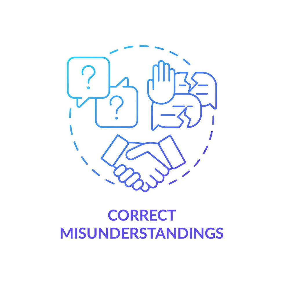 Correct misunderstandings blue gradient concept icon. Increasing emotional intelligence abstract idea thin line illustration. Resolving conflicts. Isolated outline drawing. vector