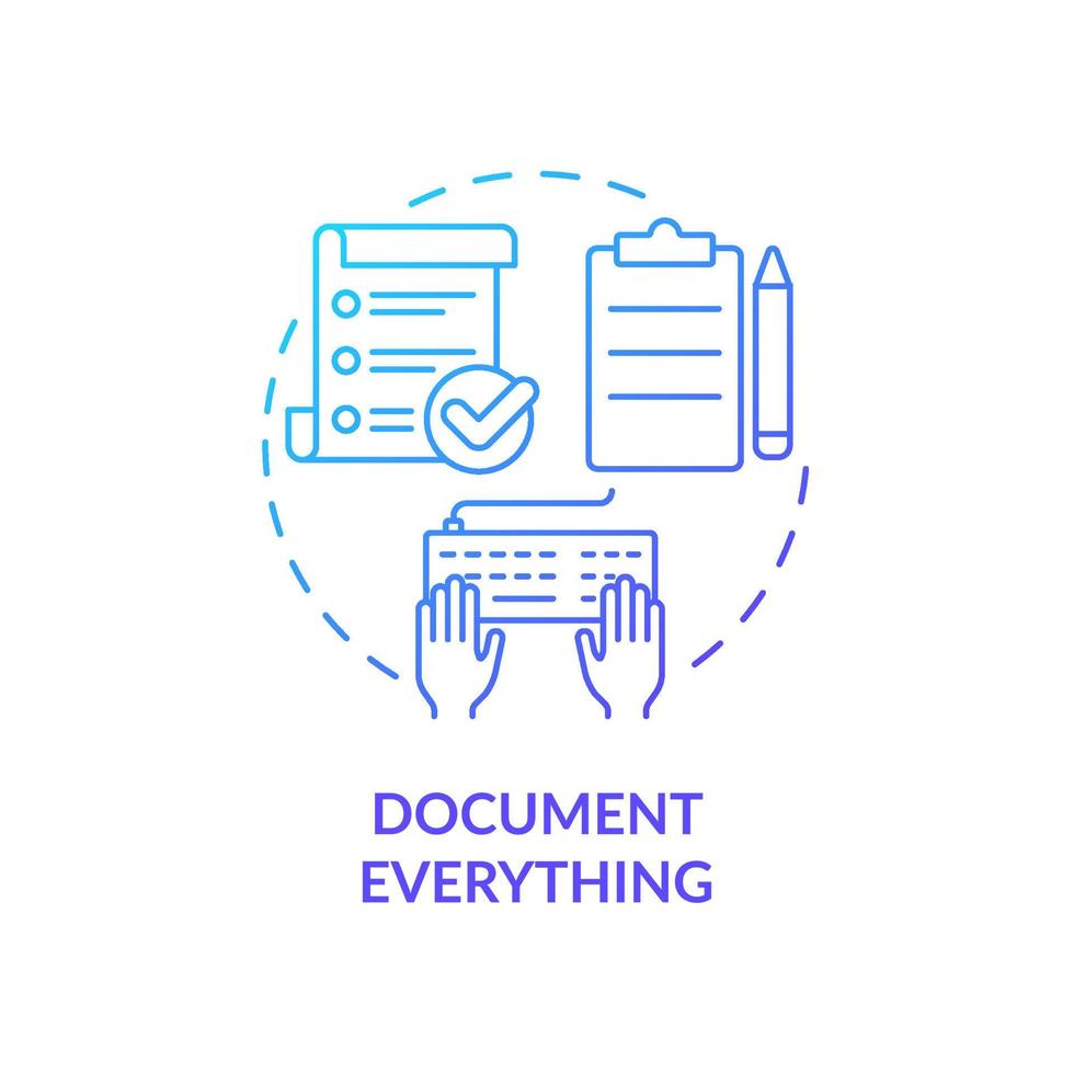 Document everything blue gradient concept icon. Effective communication management abstract idea thin line illustration. Create content. Isolated outline drawing. vector