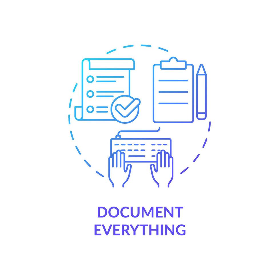 documentar todo icono de concepto de degradado azul. gestión de la comunicación eficaz idea abstracta ilustración de línea delgada. crear contenido dibujo de contorno aislado. vector