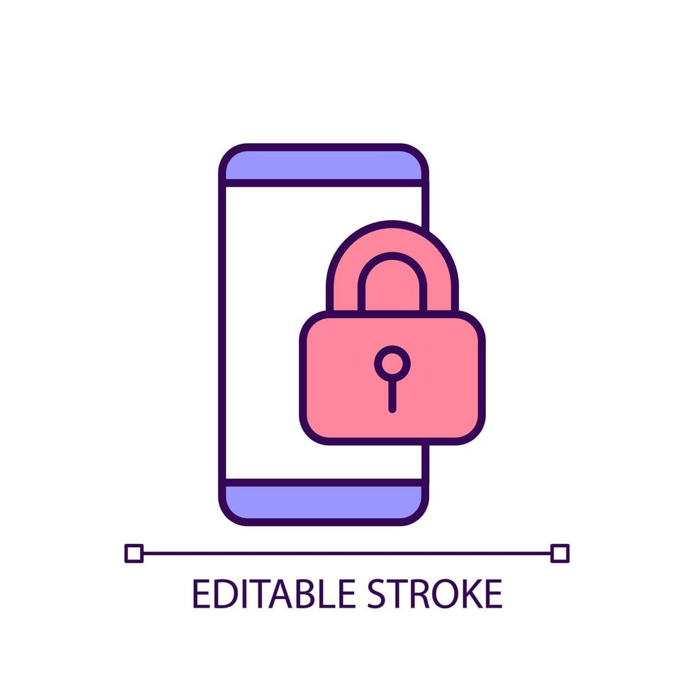 Mobile phone using restriction RGB color icon. Smartphone and padlock. Break social media addiction. Isolated vector illustration. Simple filled line drawing. Editable stroke.