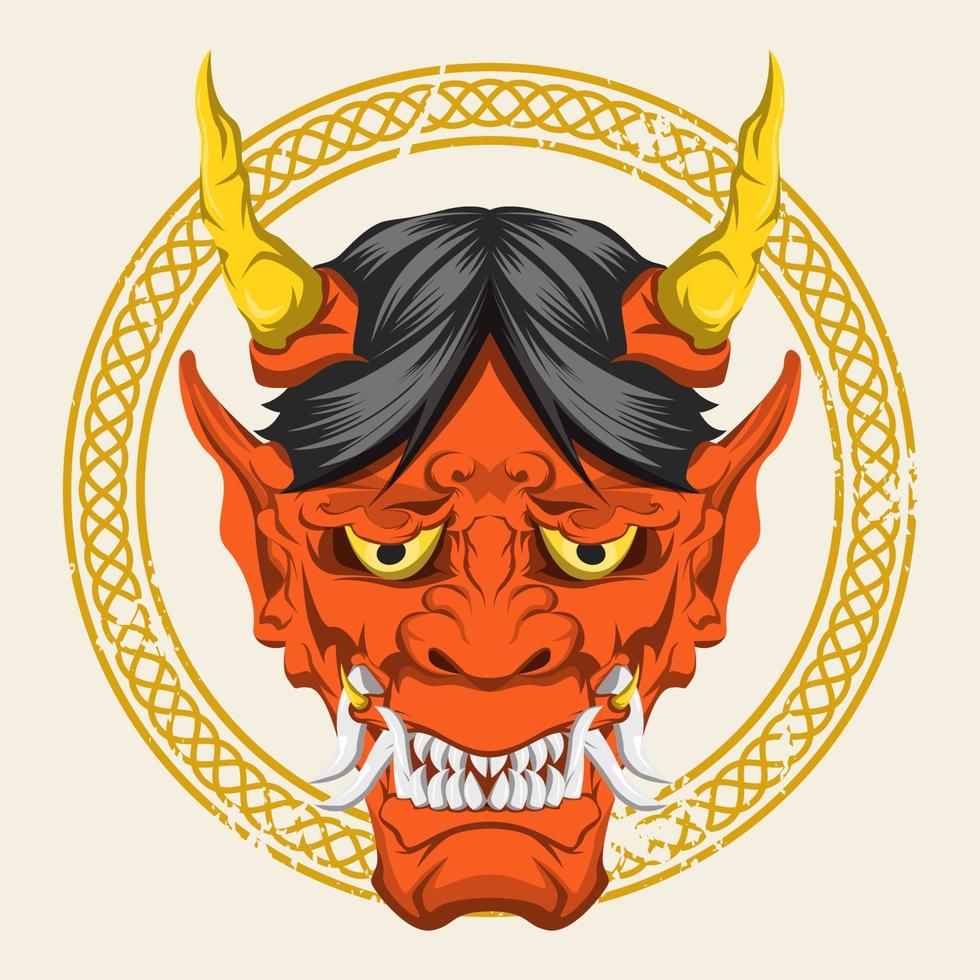 orange oni mask character vector design