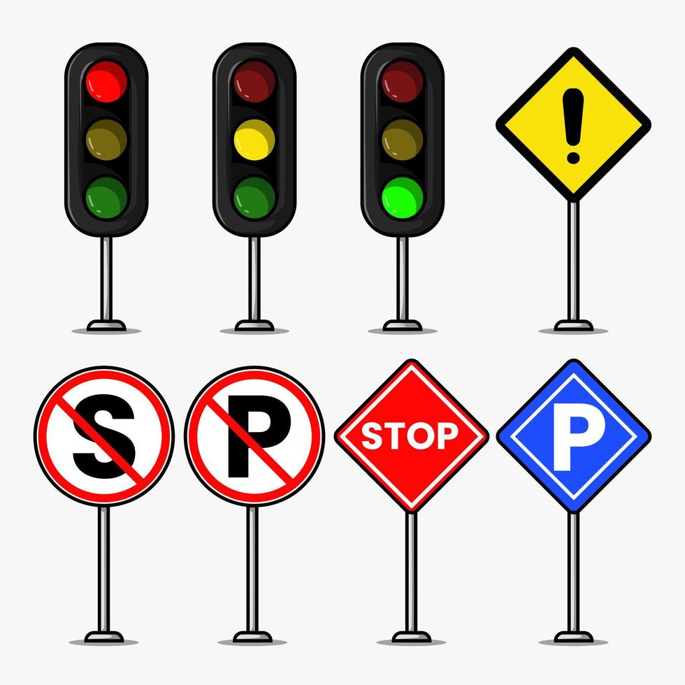 traffic light and sign cartoon vector