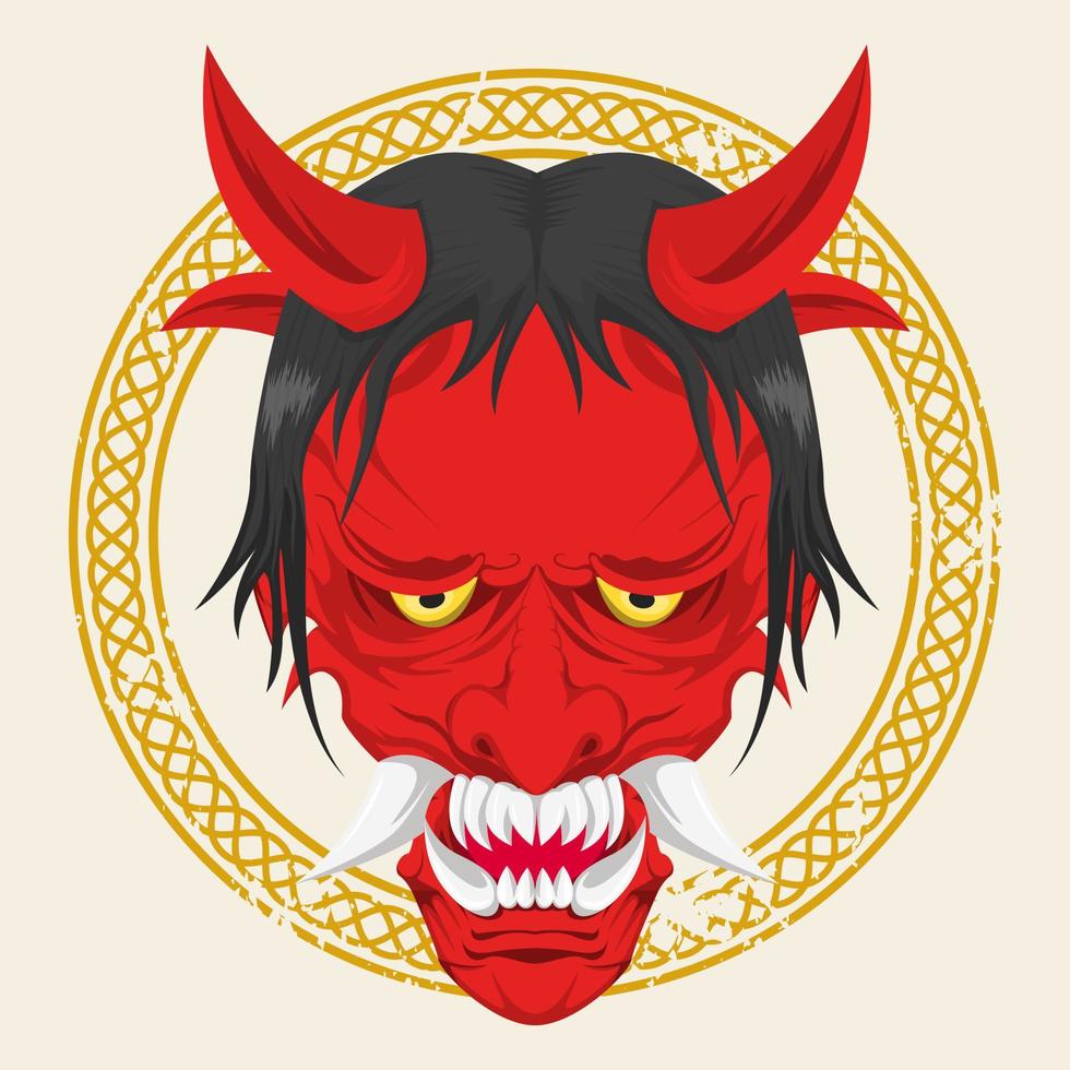 red oni mask character vector design