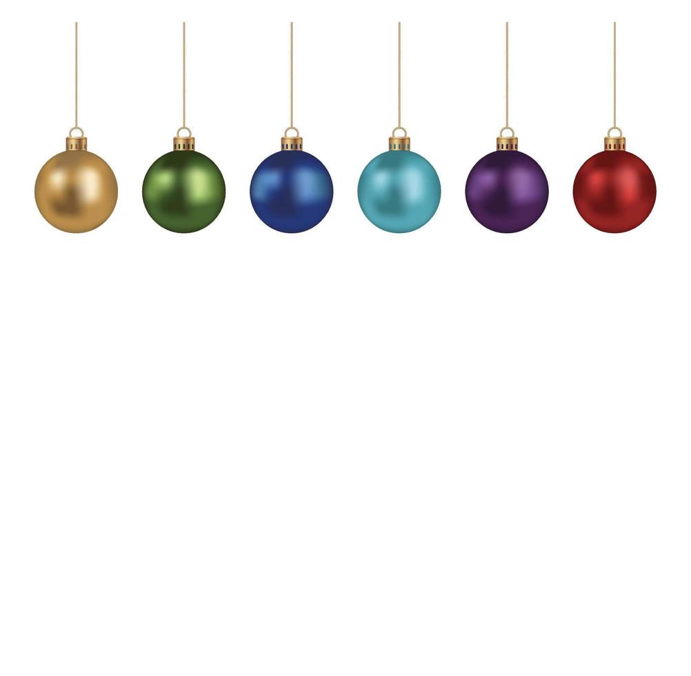 Conjunto de ilustración vectorial de bolas de Navidad realista aislado en un fondo blanco. vector