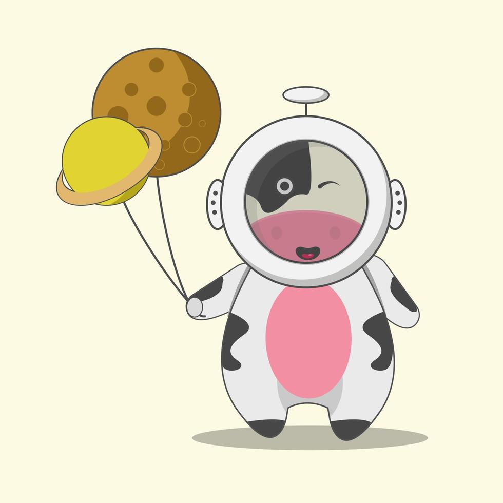 Illustration of cow astronaut style, free, happiness, funny, vector. vector