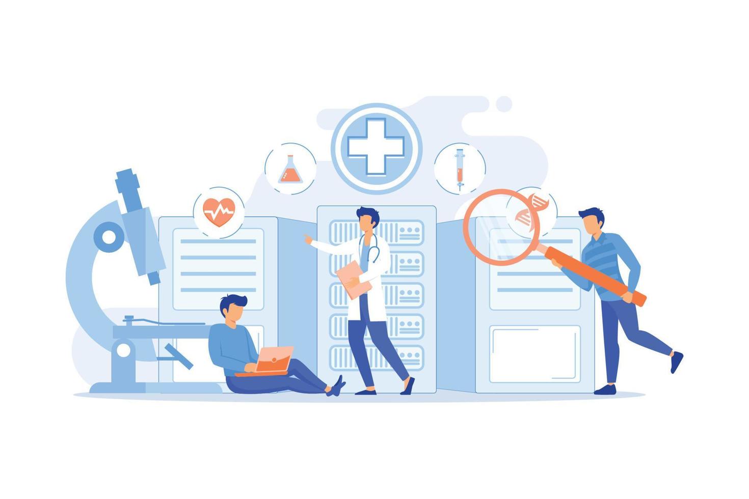 médicos y analíticas prescriptivas personalizadas. atención médica de big data, medicina personalizada, atención al paciente de big data, concepto de análisis predictivo. ilustración vectorial vector