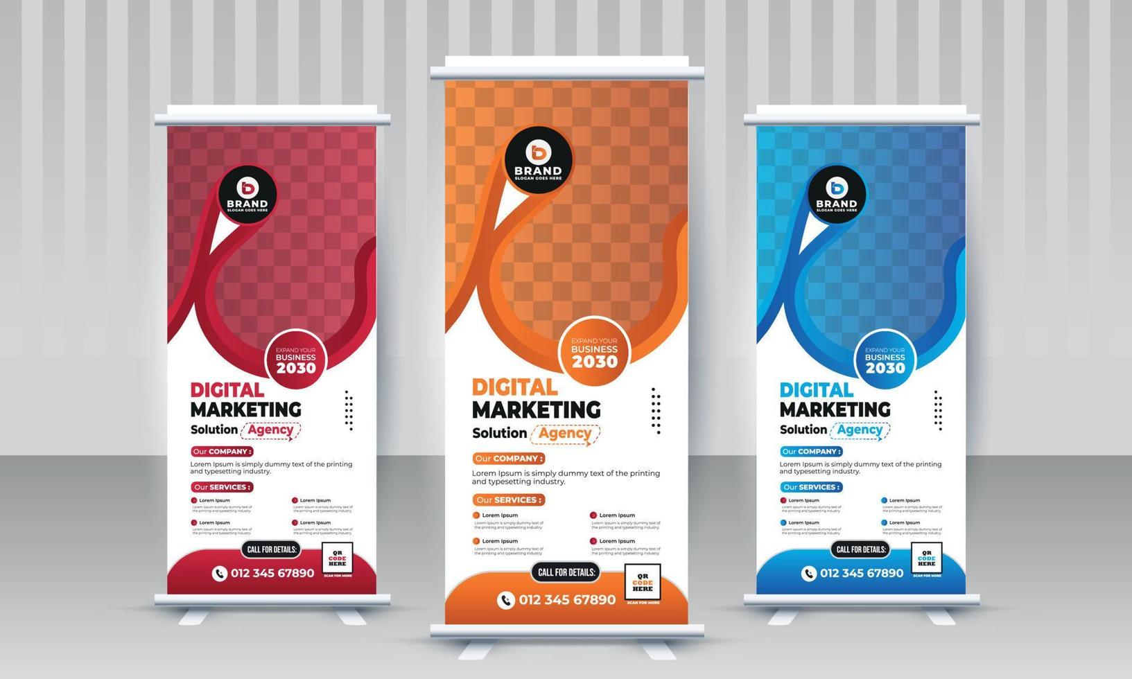 Modern Corporate business x stand rollup banner design with colorful three concept red orange blue vector template