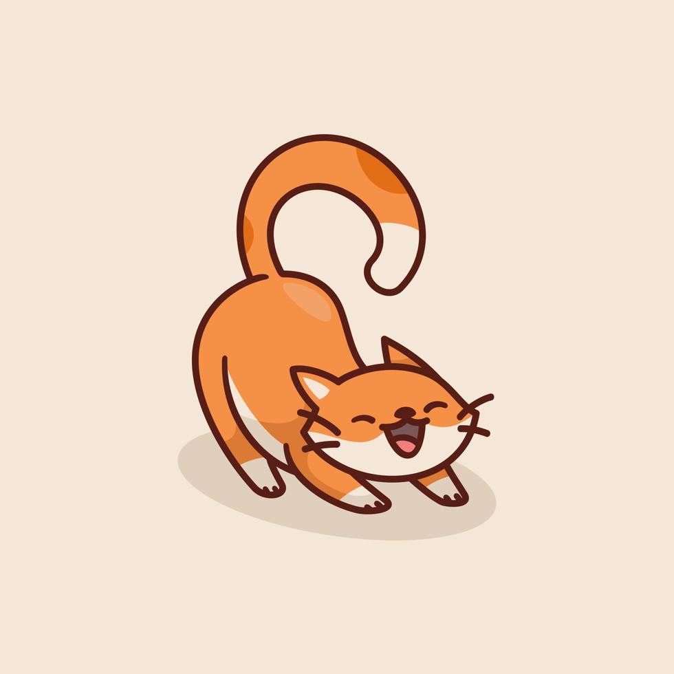 pequeño gato haciendo scratch, estilo de dibujos animados plana