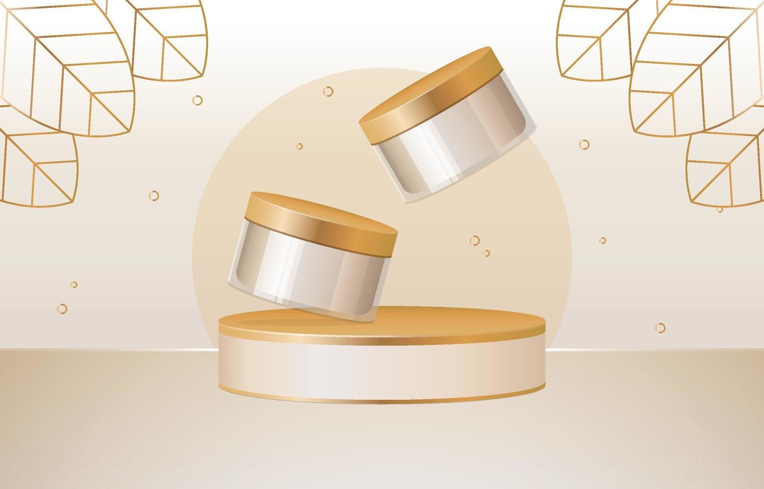 Beauty Golden Mock Up With Podium And Leaf Background vector