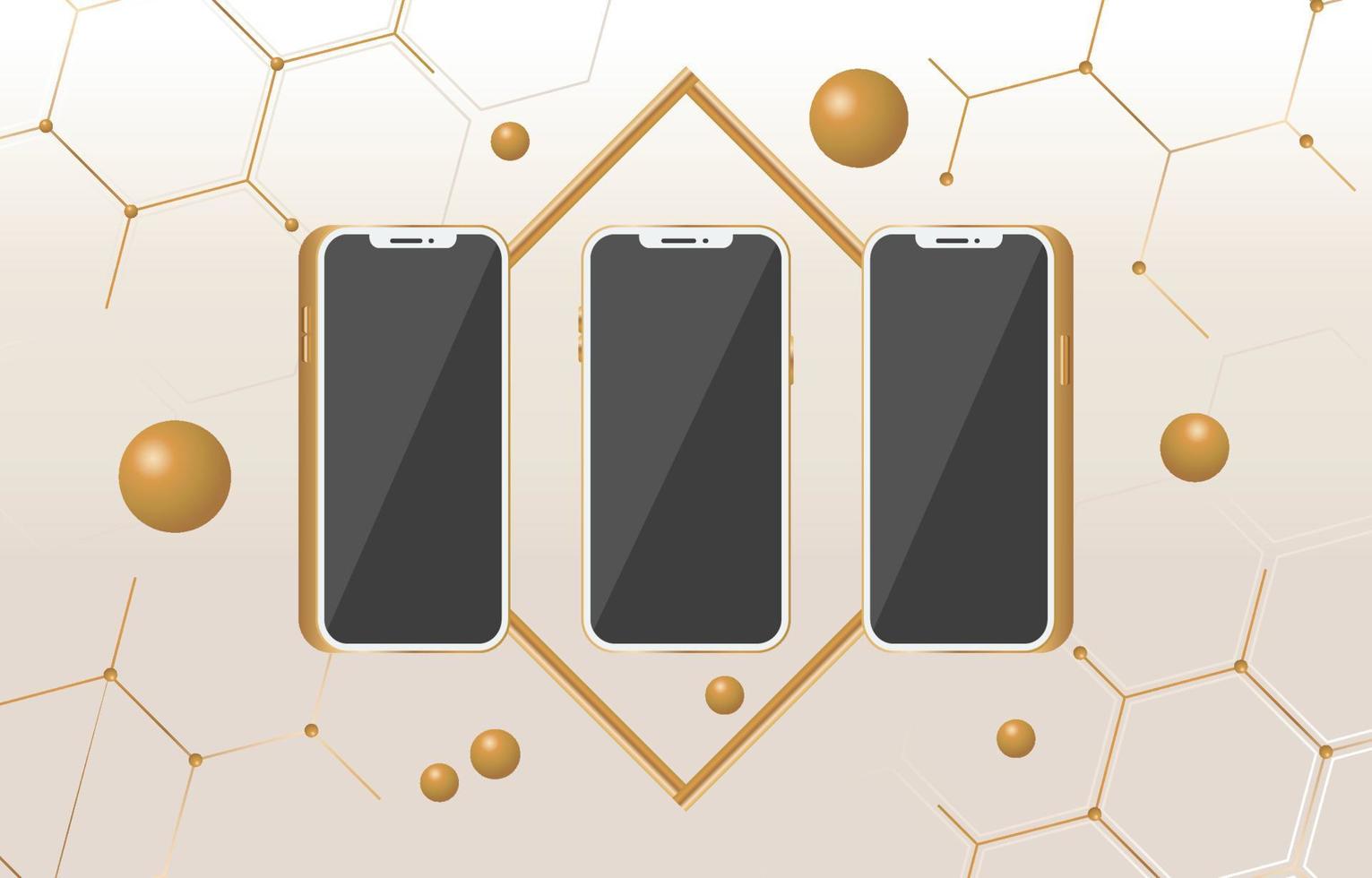 Technology Golden Mock Up With Handphone And Hexagon Background vector