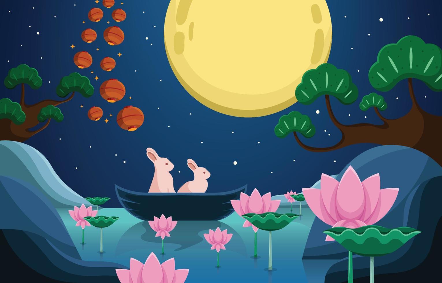 Festivity Mid Autumn Illustration With Bunny Couple Concept vector