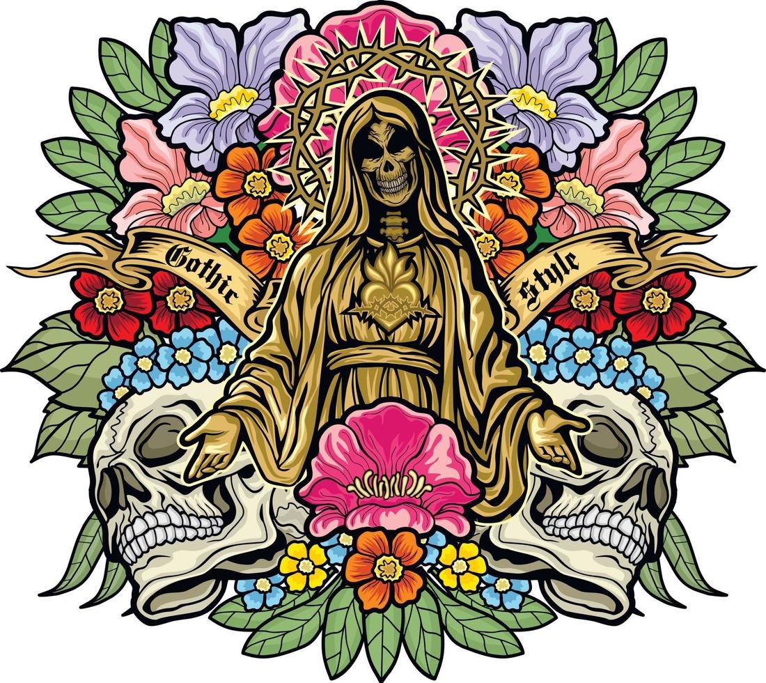 Gothic sign with skull, grunge vintage design t shirts vector