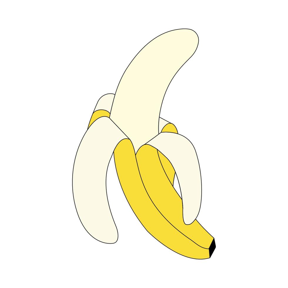 Yellow banana. Peeled banana. Tropical fruits. Doodles vector