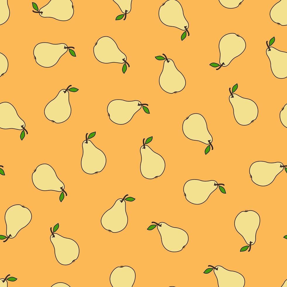 Seamless pattern with yellow pears on an orange background. Pattern with yellow fruits. Doodles vector