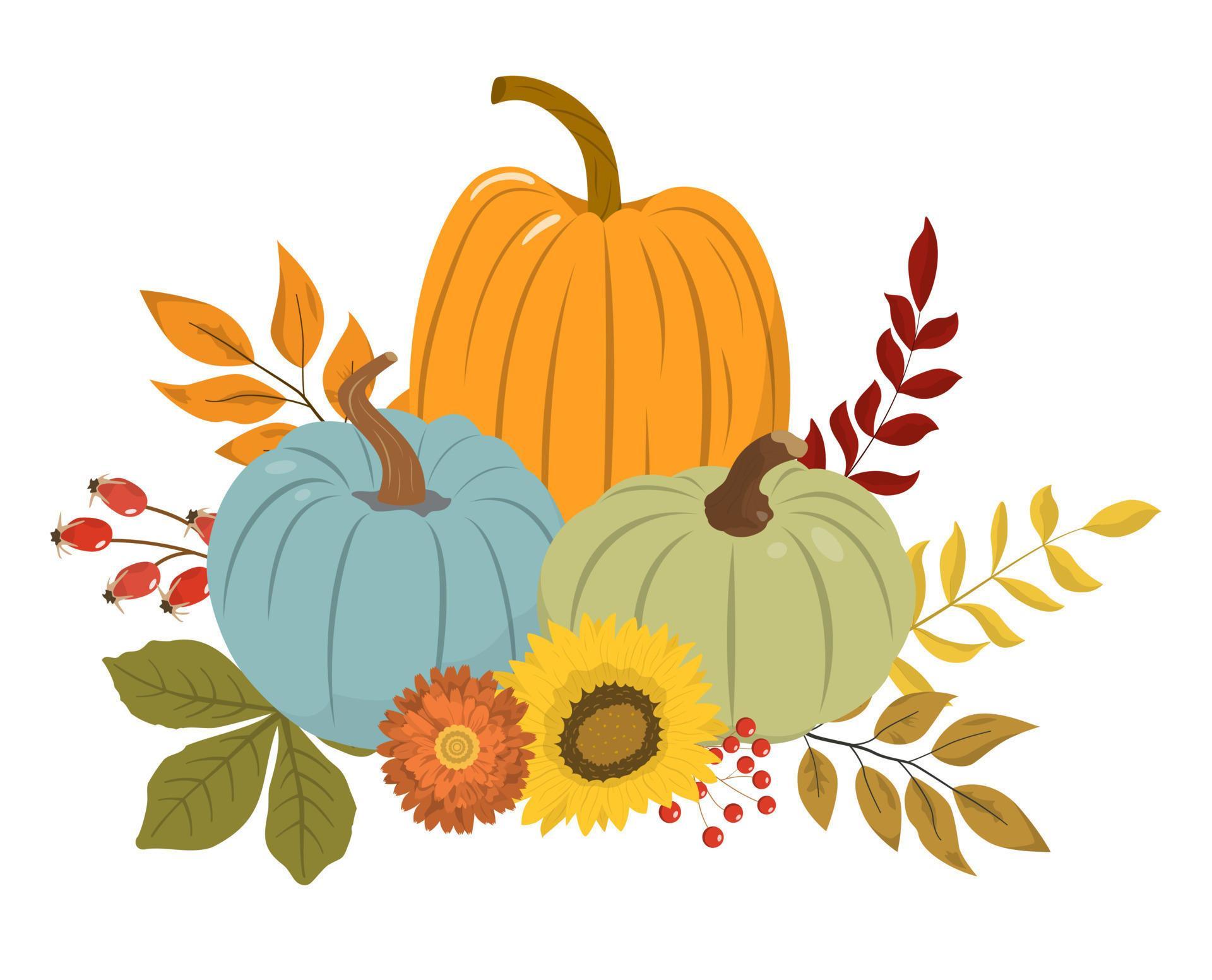Cute Autumn Floral Pumpkins With Berries And Leaves Isolated On White Cute Autumn Floral Pumpkins With Berries And Leaves Isolated On White Background Fall Seasonal Design For Greeting Or Poster Vector