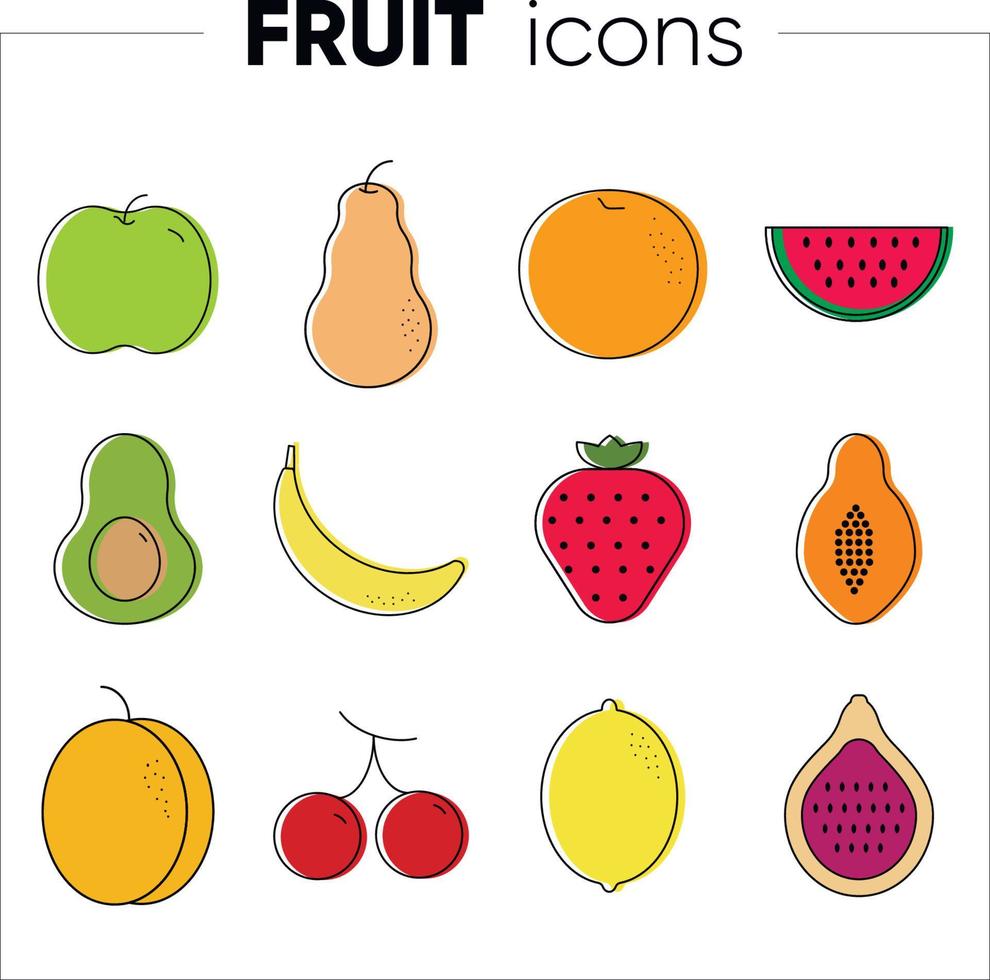 iconos de colores de frutas vector