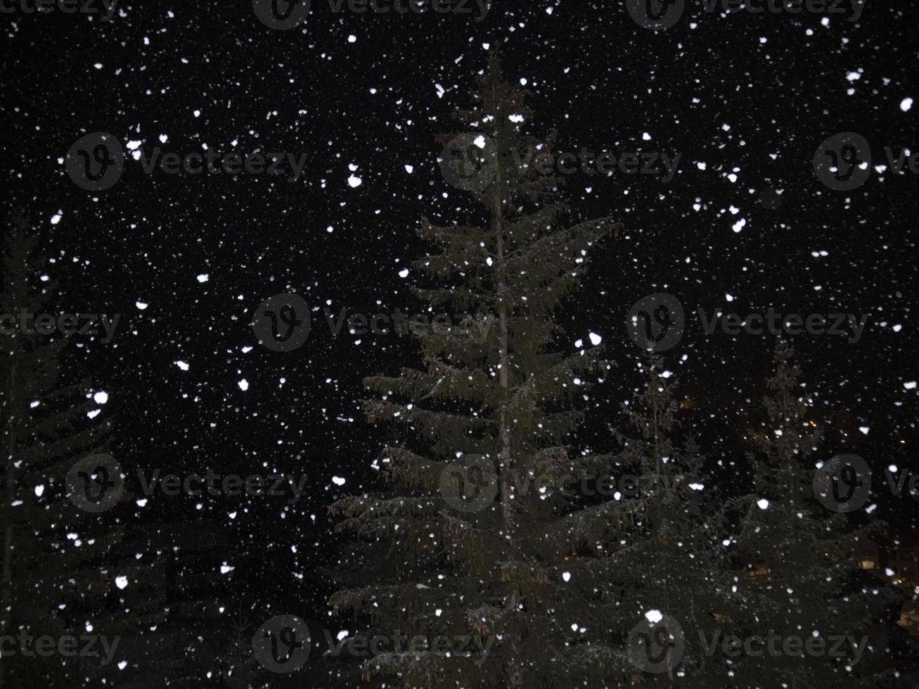 snowing at night in dolomites mountains photo