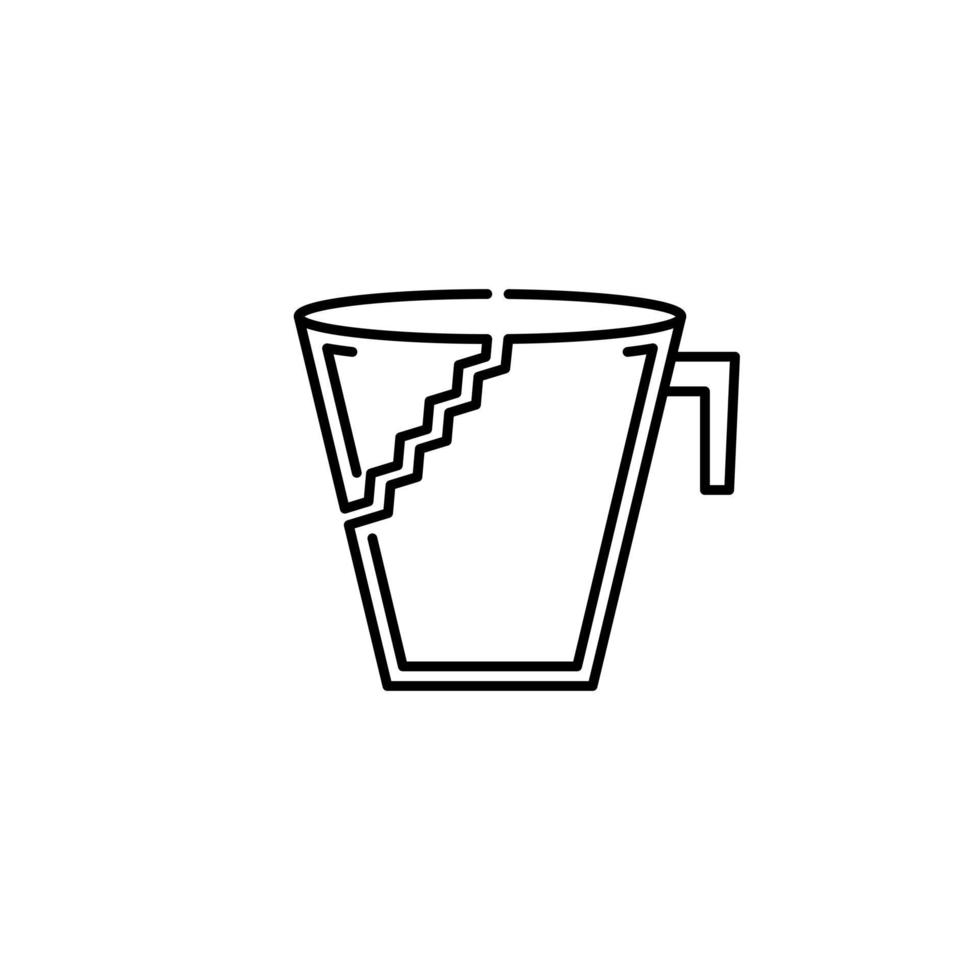 broken cup glass icon on white background. simple, line, silhouette and clean style. black and white. suitable for symbol, sign, icon or logo vector