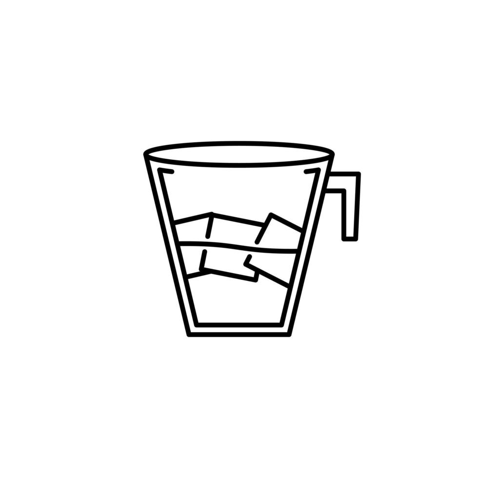 icono de taza de vidrio con cubo de hielo sobre fondo blanco. simple, línea, silueta y estilo limpio. en blanco y negro. adecuado para símbolo, signo, icono o logotipo vector