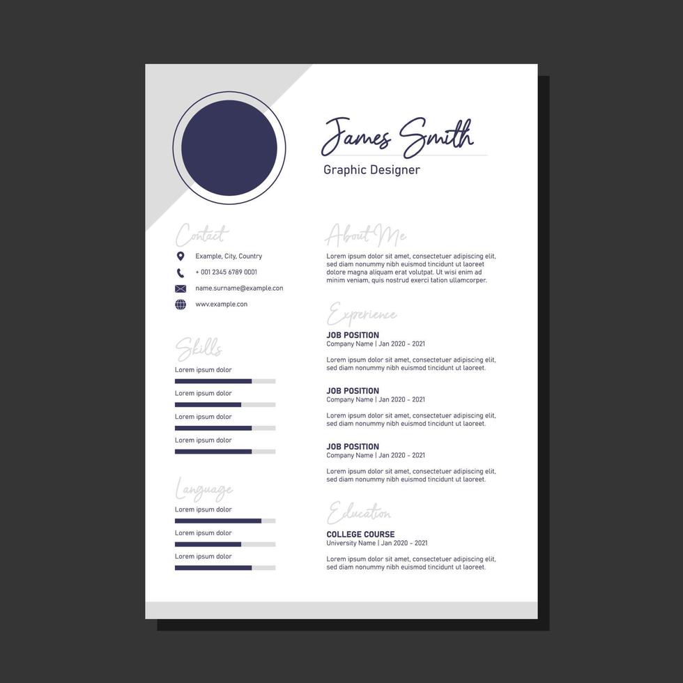gray and blue modern resume design template vector