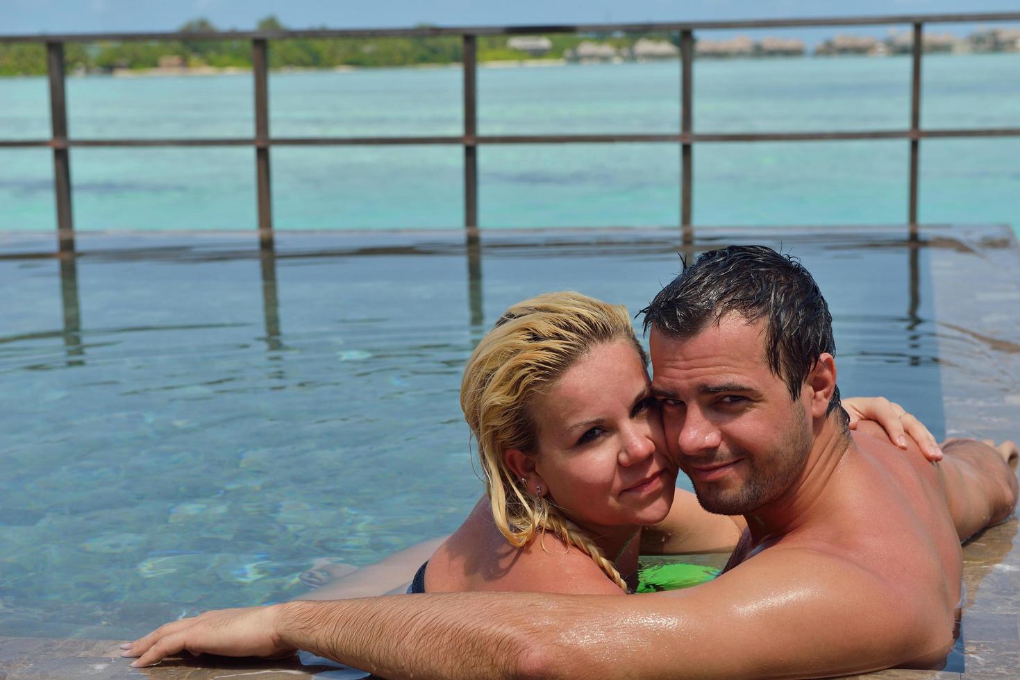 happy young  couple at summer vacation have fun and relax photo