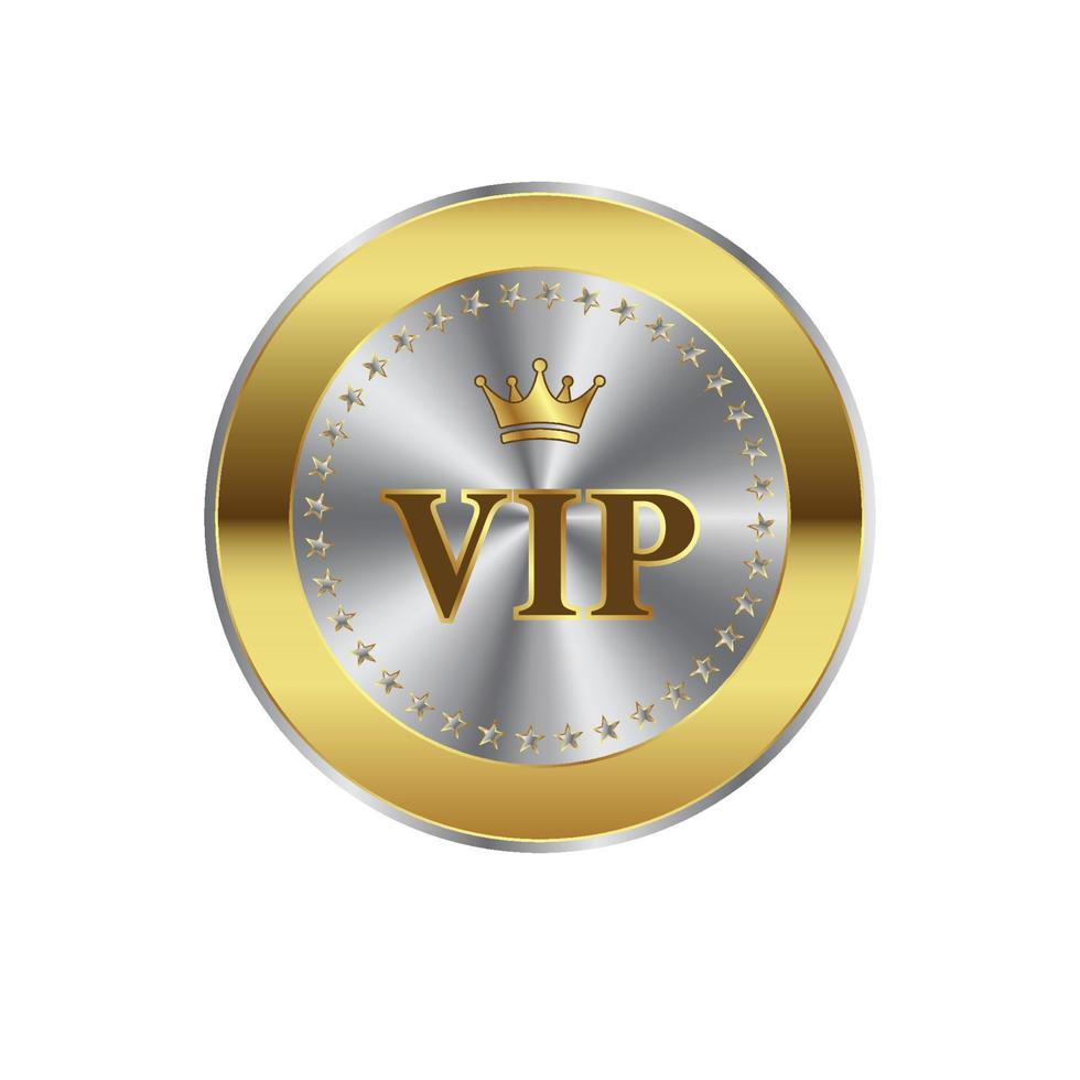 insignia vip de lujo con efecto metálico brillante dorado y plateado. vector