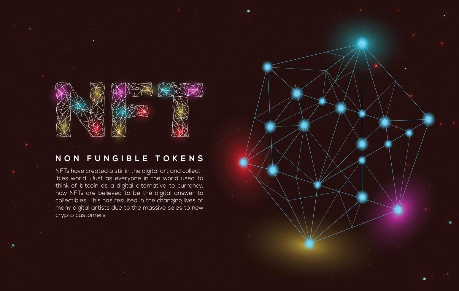 Blueish Yello light NFT wallpaper. Non-fungible token in rgb light effect. Digital cryptocurrency background concept. vector