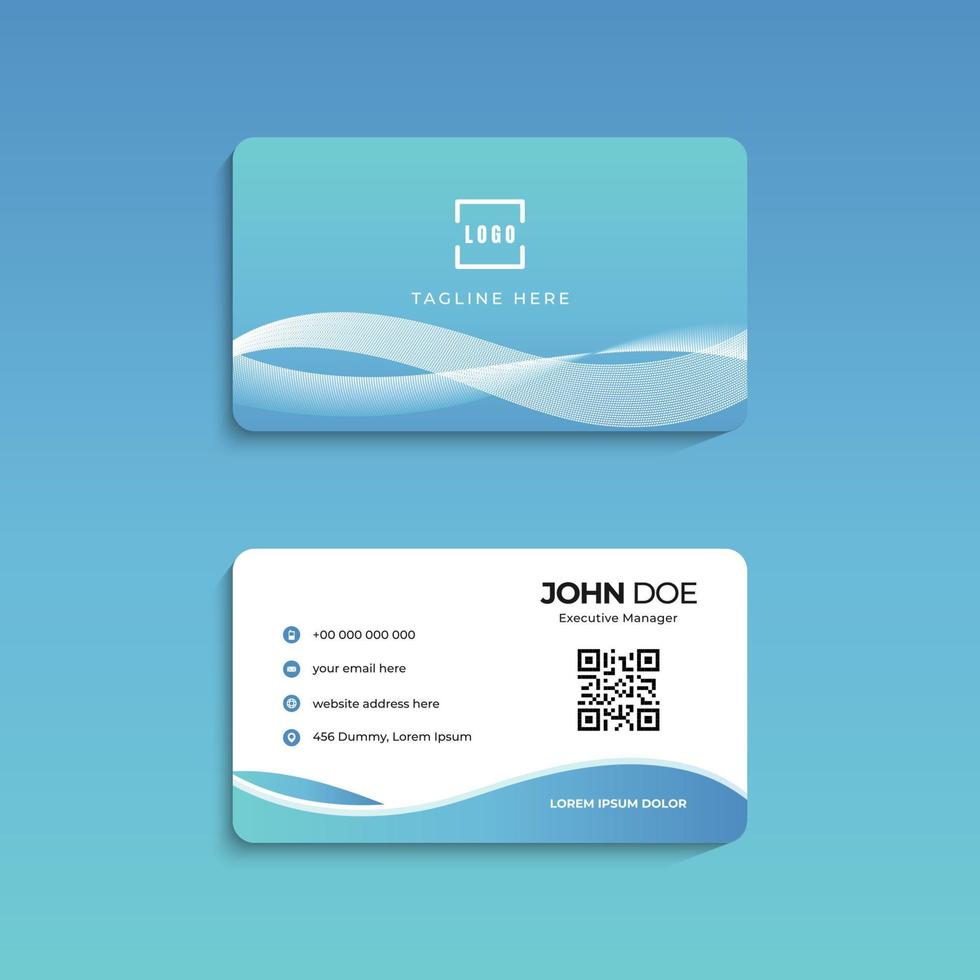 blue business card with abstract wavy background vector