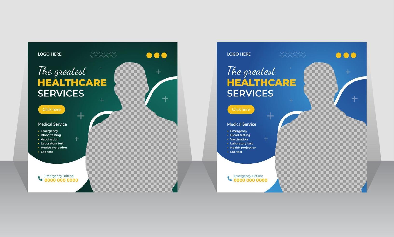 Medical Healthcare social media post template. Modern attractive web banner design Suitable for social media, websites square flyers, and banners vector