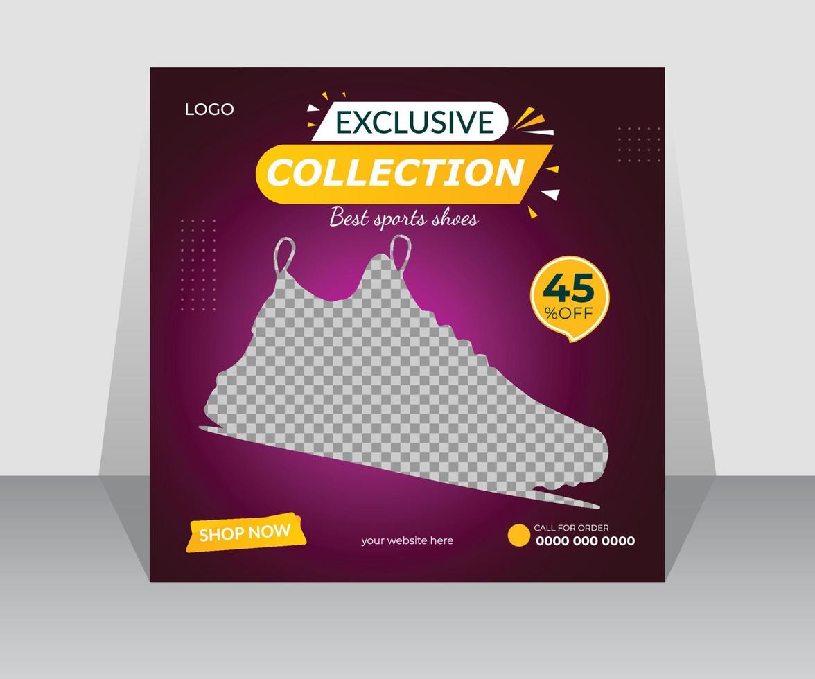 Promoción exclusiva de venta de zapatos en redes sociales y plantilla de banner web. vector