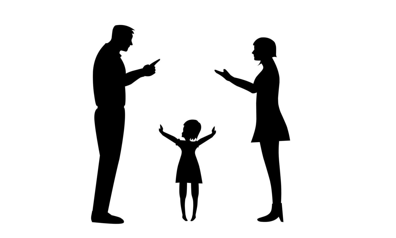 silhouette of a child separating his bickering parents. vector