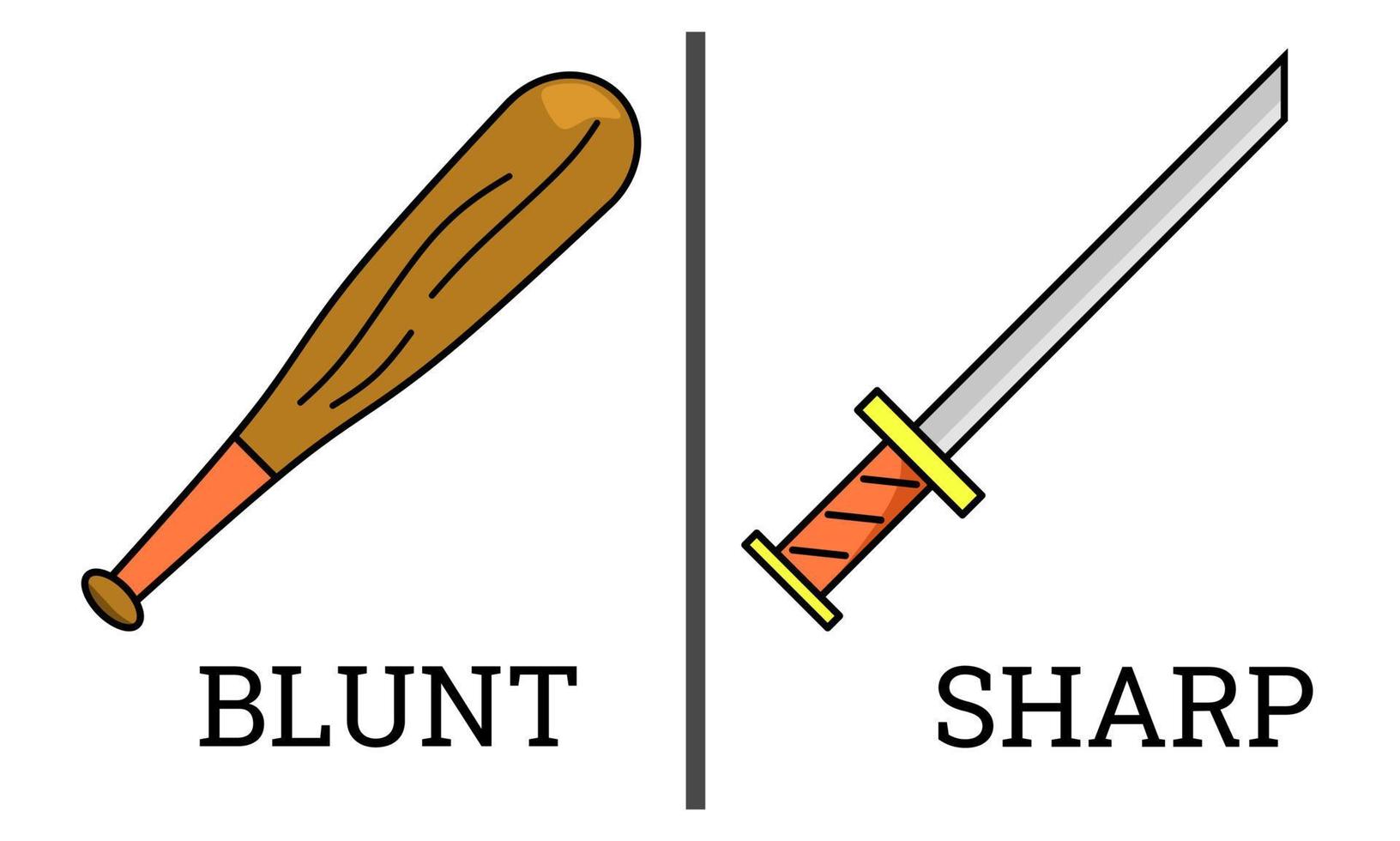 bate de béisbol y vector de espada. la diferencia entre contundente y agudo. para educacion.