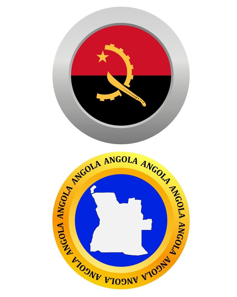 botón como símbolo bandera de angola y mapa sobre un fondo blanco vector