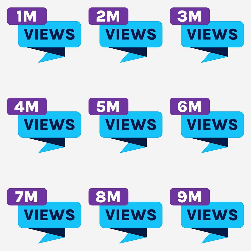 million views celebration vector label badge set 1 million views to 9 million views banner