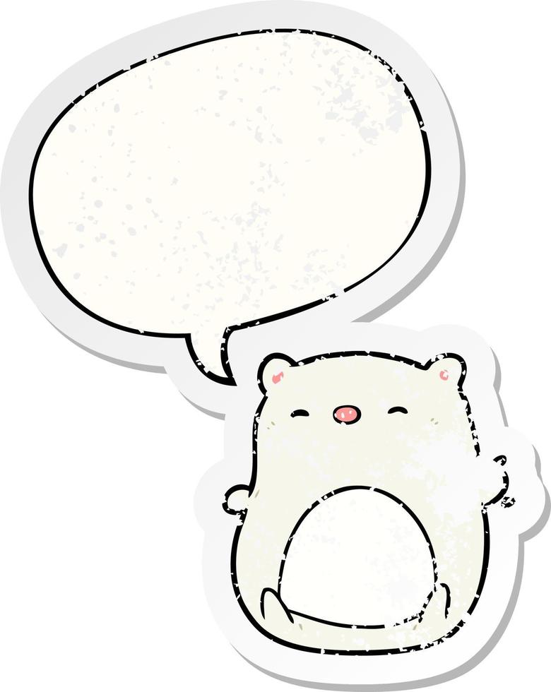 cute cartoon polar bear and speech bubble distressed sticker vector