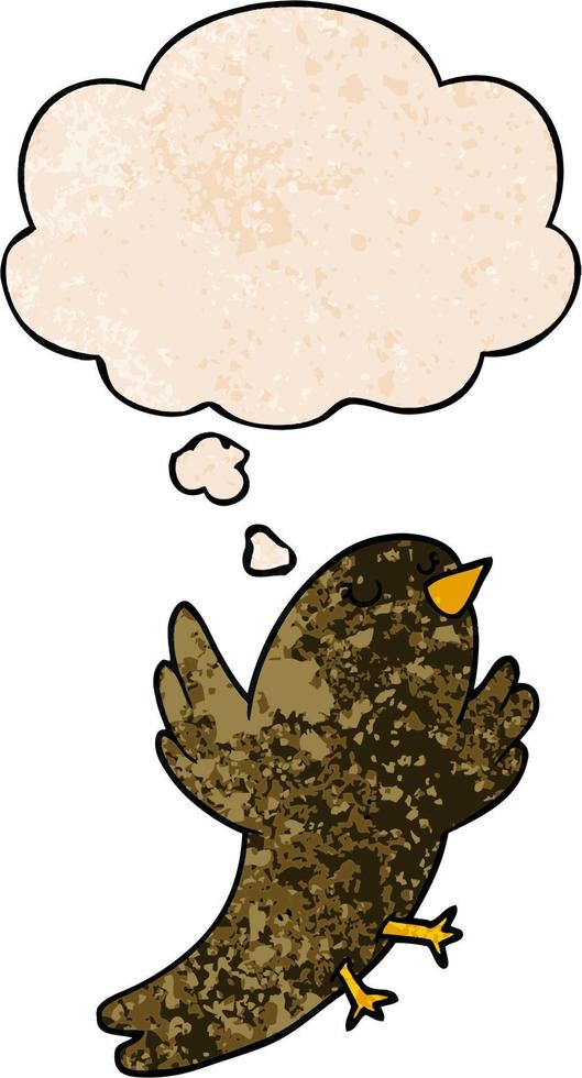 cartoon bird and thought bubble in grunge texture pattern style vector