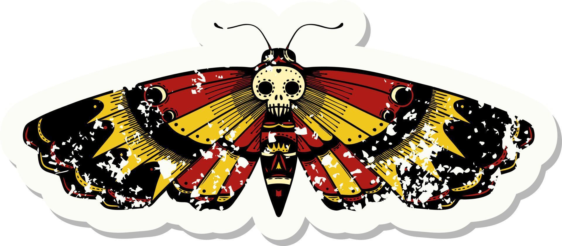 distressed sticker tattoo in traditional style of a deaths head moth vector