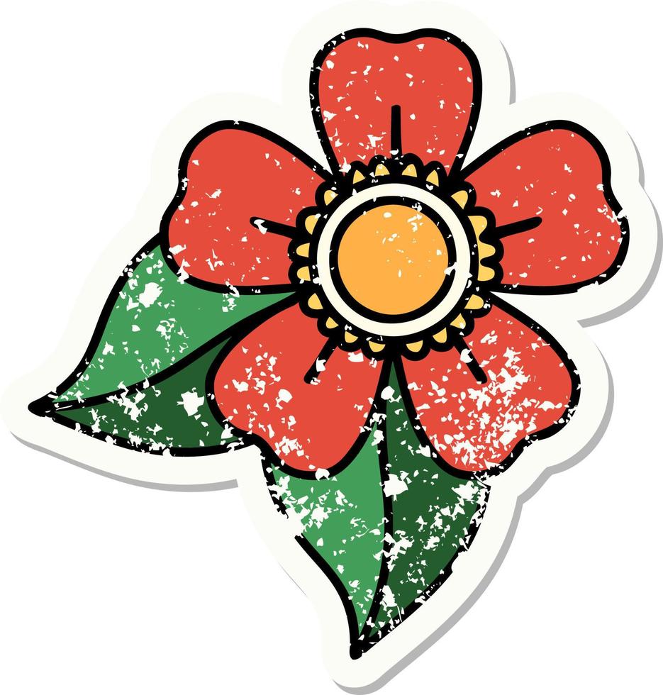 distressed sticker tattoo in traditional style of a flower vector