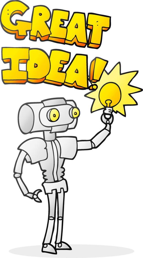 freehand drawn cartoon robot with great idea vector