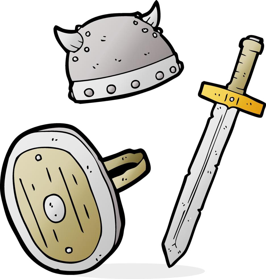 freehand drawn cartoon medieval warrior objects vector