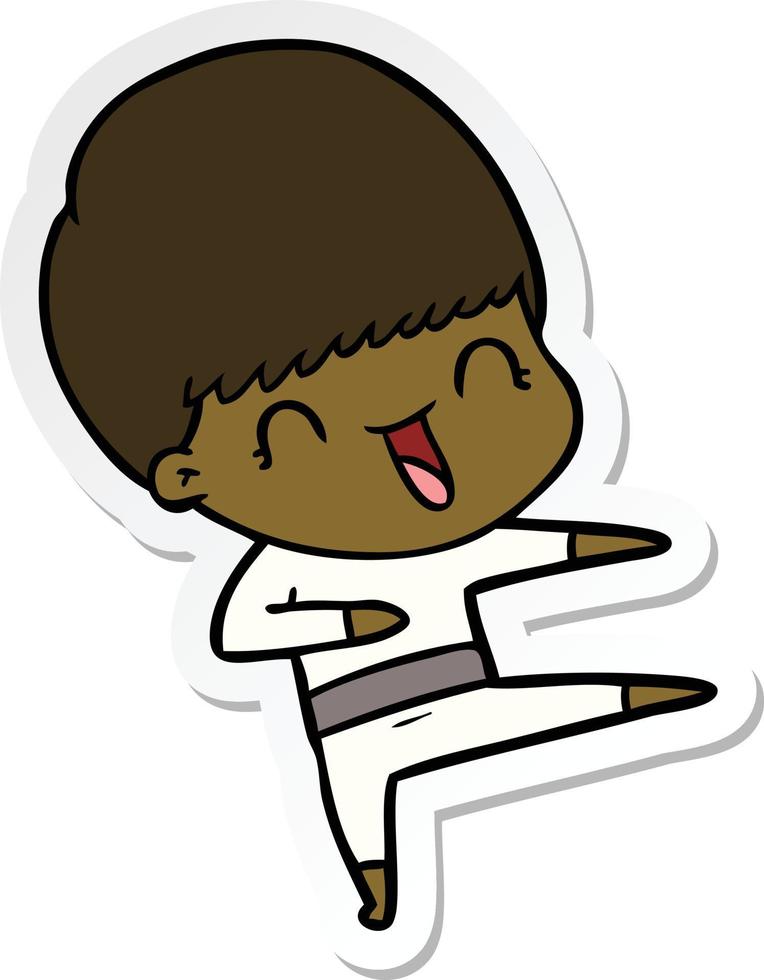 sticker of a happy cartoon boy vector