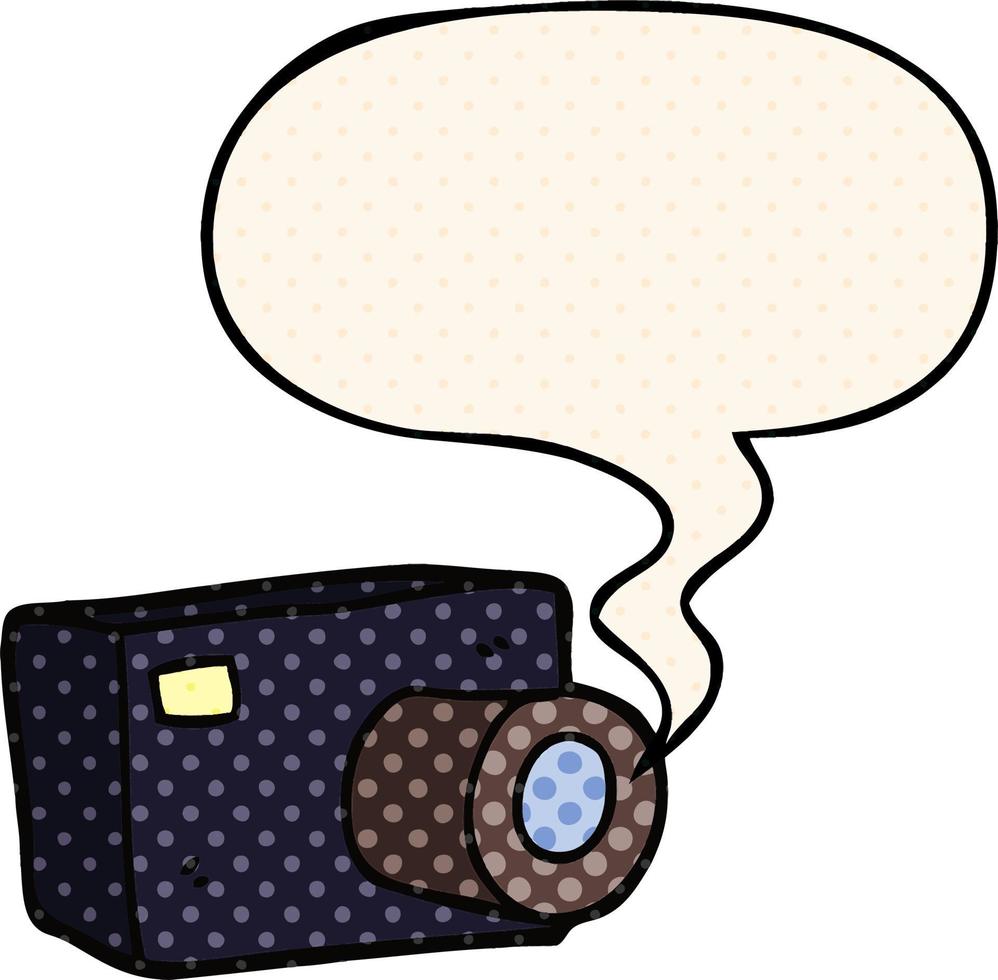 cartoon camera and speech bubble in comic book style vector