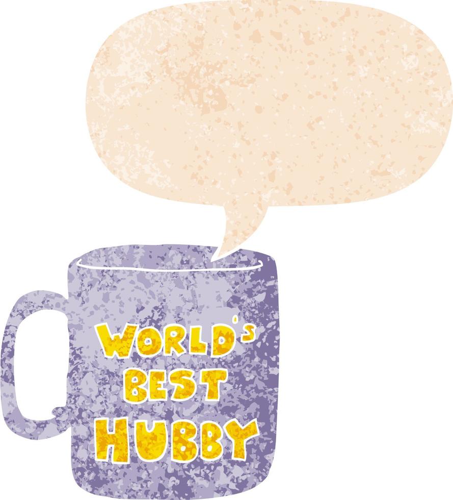 worlds best hubby mug and speech bubble in retro textured style vector