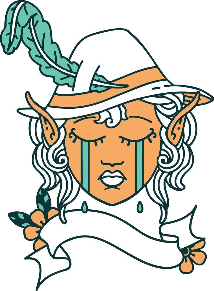 Retro Tattoo Style crying elven bard character vector